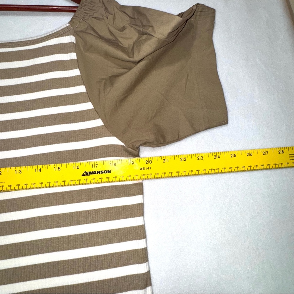 NWT J.Crew Off-the-Shoulder Puff Short Sleeve Coquette Shirt Brown White Size 2X - Picture 10 of 11